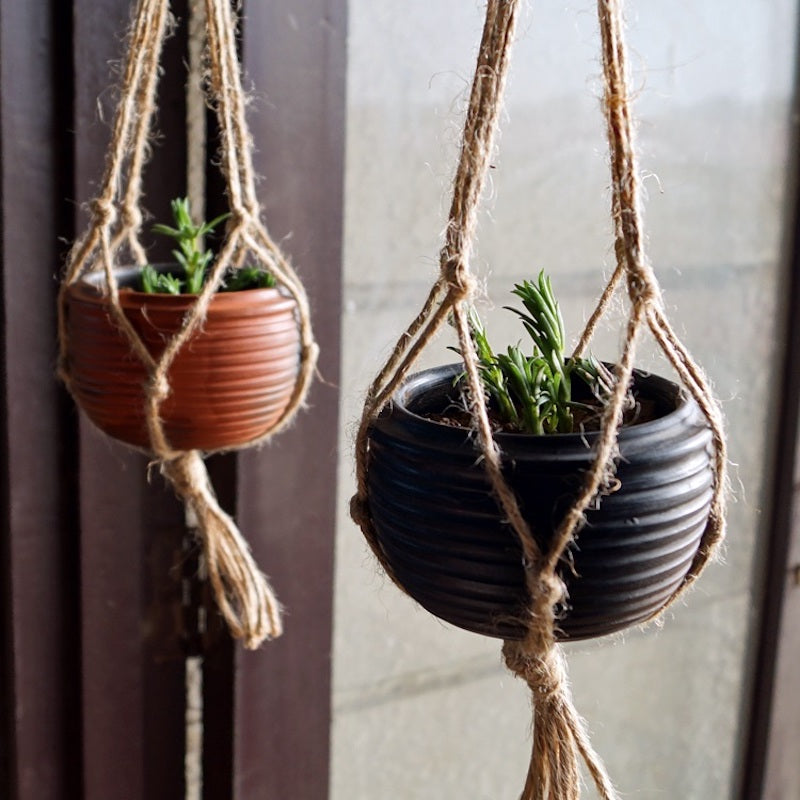 Terracotta & Jute Hanging cum Desktop Planters (Set of 2)