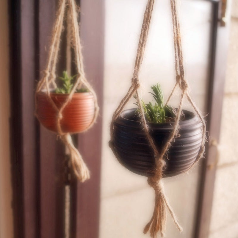 Terracotta & Jute Hanging cum Desktop Planters (Set of 2)