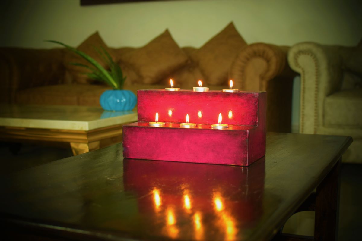 Handmade Wooden Two-Tiered T-Light Holder