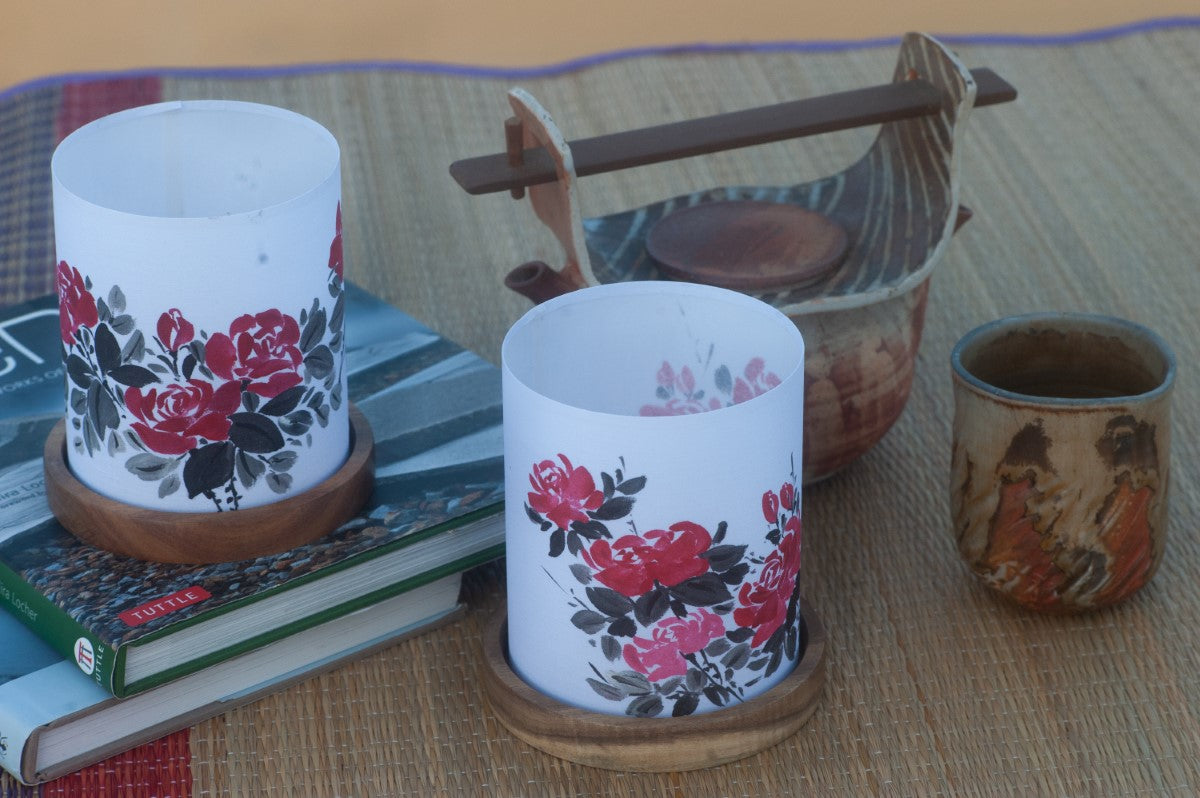 Tea Table Lamps With Handpainted Flowers