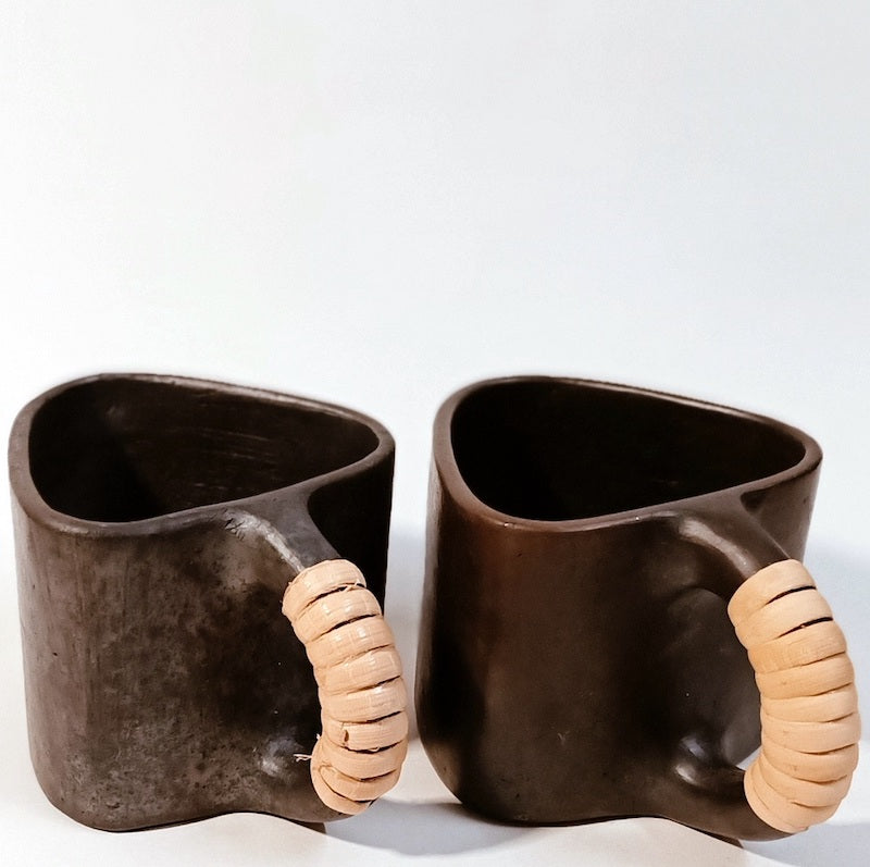 Trikon Longpi Black Pottery Coffee Mugs (Set of 2)
