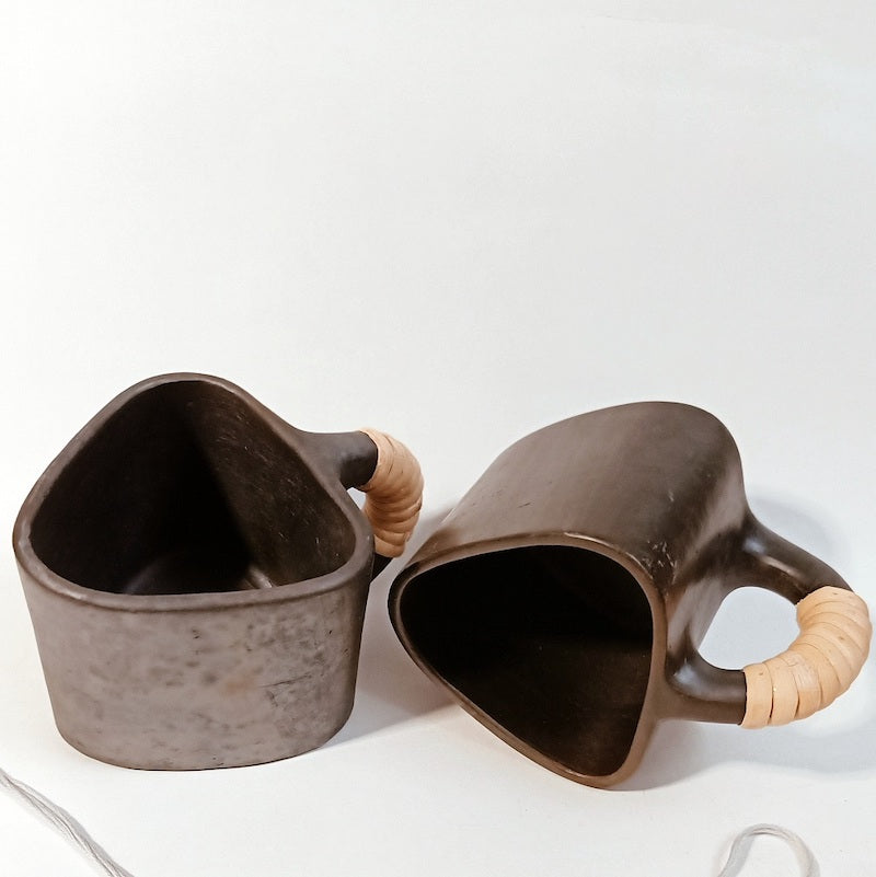 Trikon Longpi Black Pottery Coffee Mugs (Set of 2)