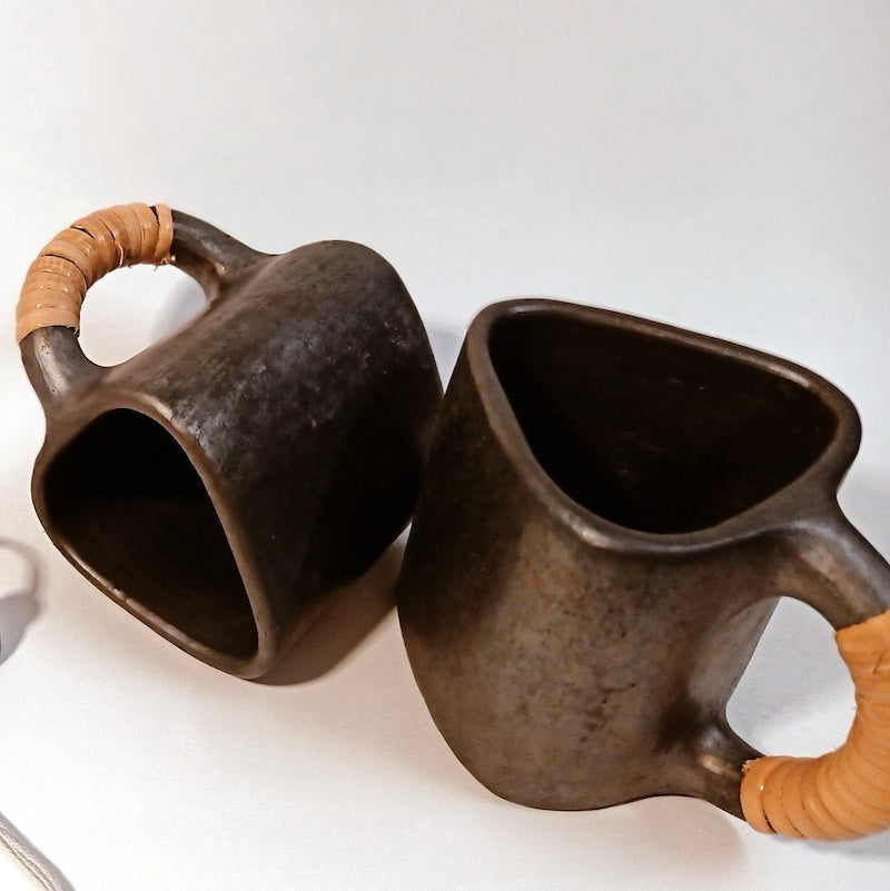 Trikon Longpi Black Pottery Coffee Mugs (Set of 2)