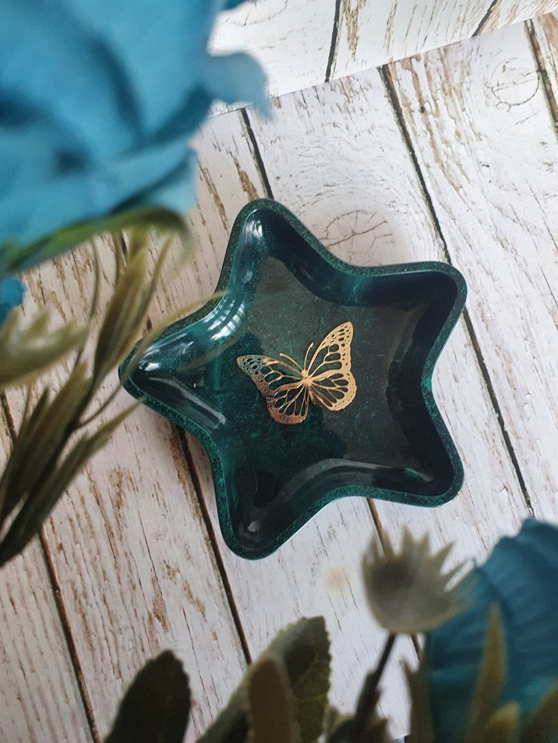 Green Butterfly Print Resin Trinket Tray