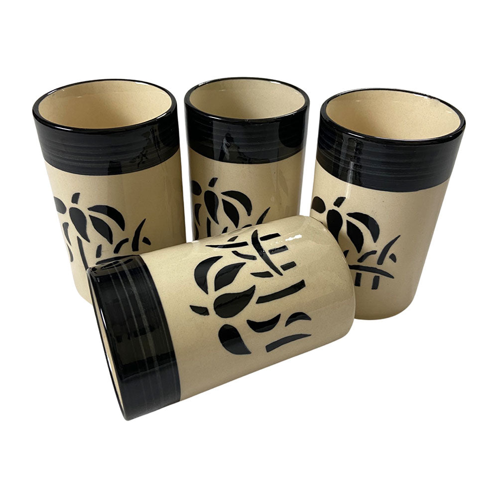 Glossy Black & White Ceramic Glasses (Set of 4)