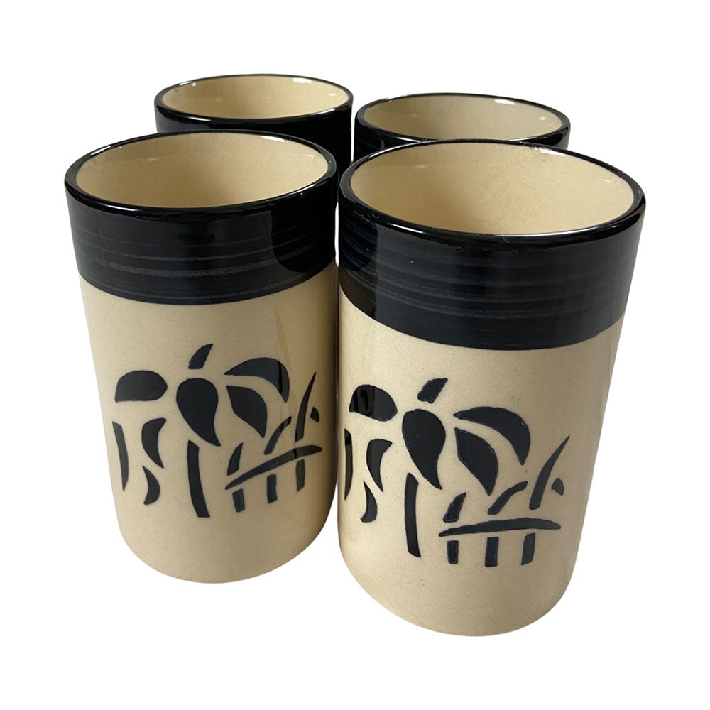 Glossy Black & White Ceramic Glasses (Set of 4)