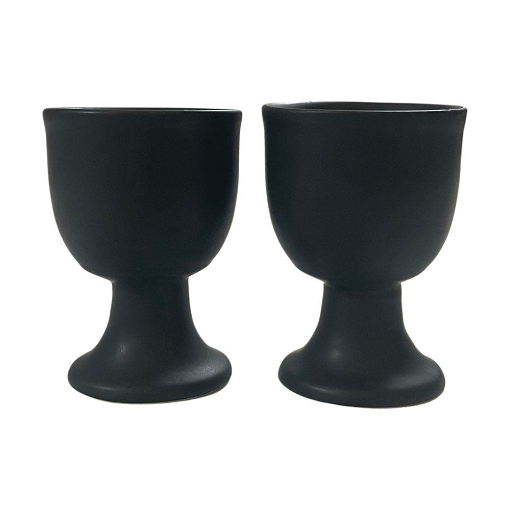 Matte Black Egg Ceramic Cup Holders (Set of 2)