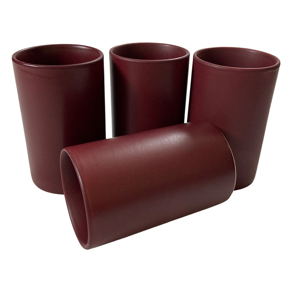 Chic Matte Maroon Ceramic Glasses (Set of 4)