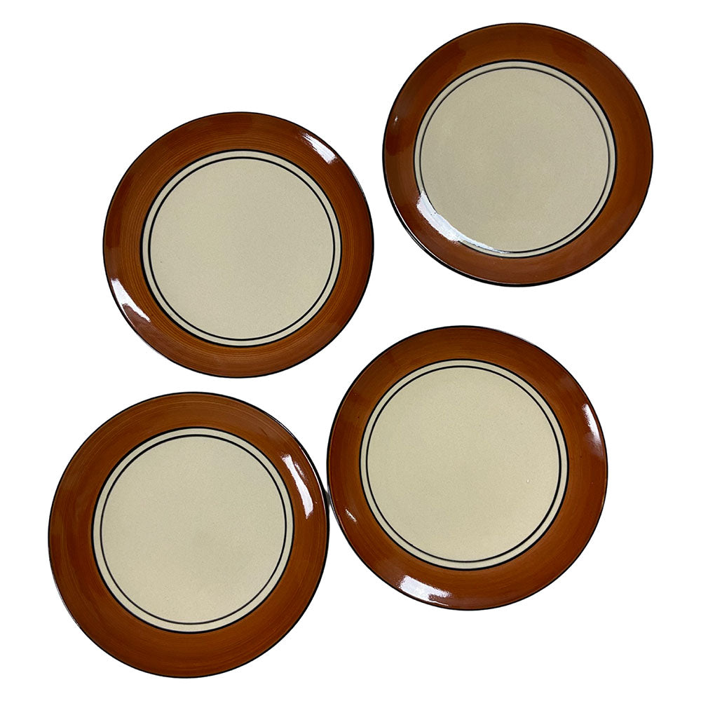 Royal Brown & White Handcrafted Ceramic Quarter Plates (Set of 4)