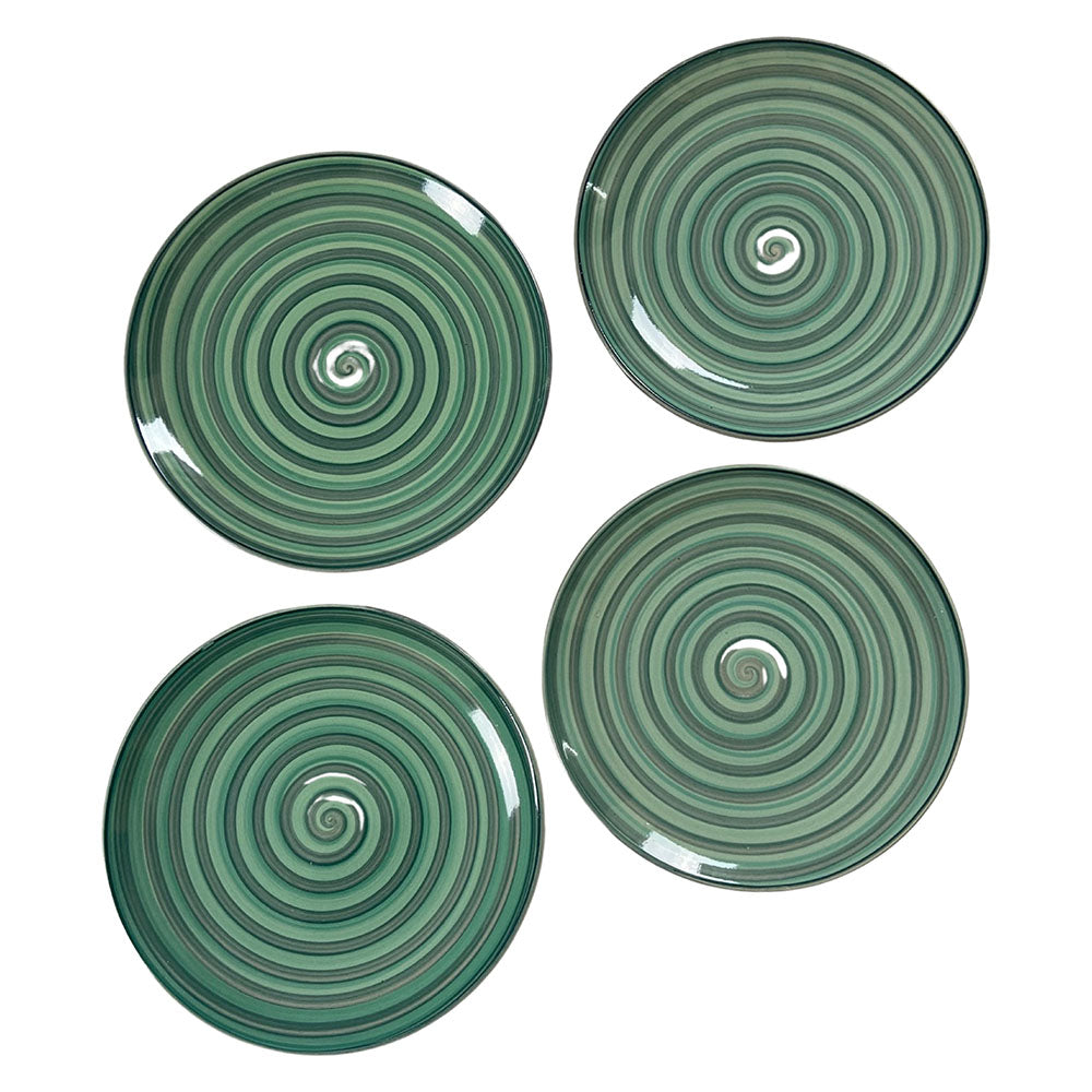 Green & Grey Hand-Painted Ceramic Quarter Plates (Set of 4)