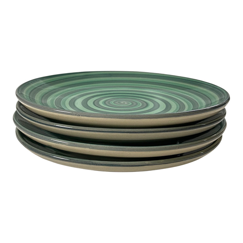 Green & Grey Hand-Painted Ceramic Quarter Plates (Set of 4)