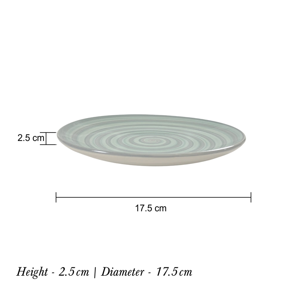 Green & Grey Hand-Painted Ceramic Quarter Plates (Set of 4)