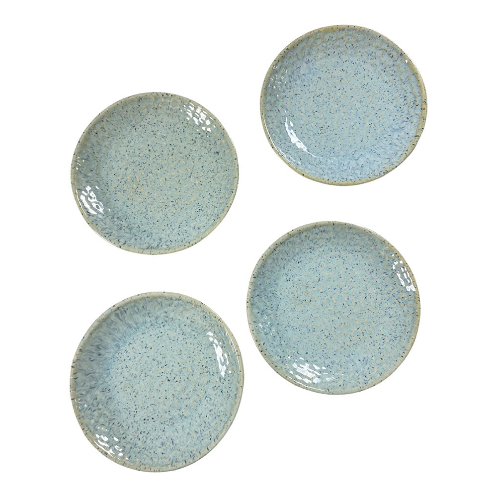 Light Blue Hammered Pattern Ceramic Quarter Plates (Set of 4)