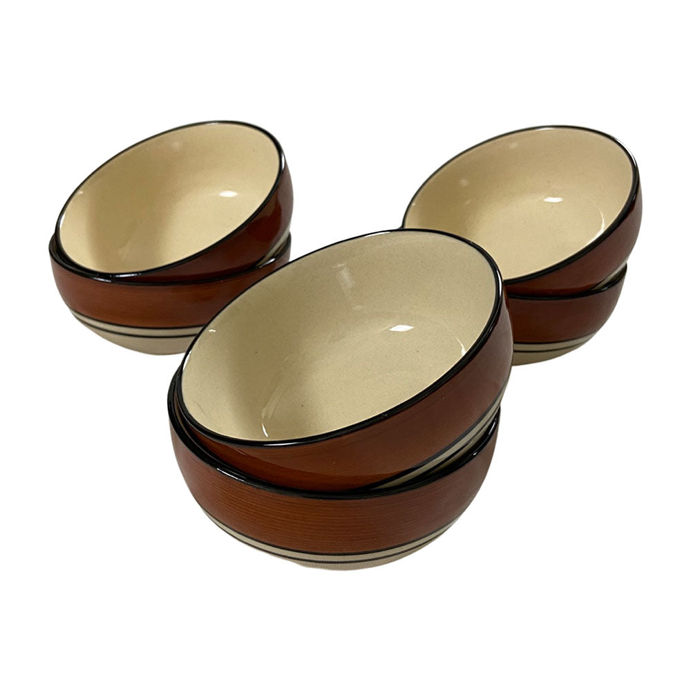 Royal Brown & White Handcrafted Ceramic Bowls/ Katoris (Set of 6)
