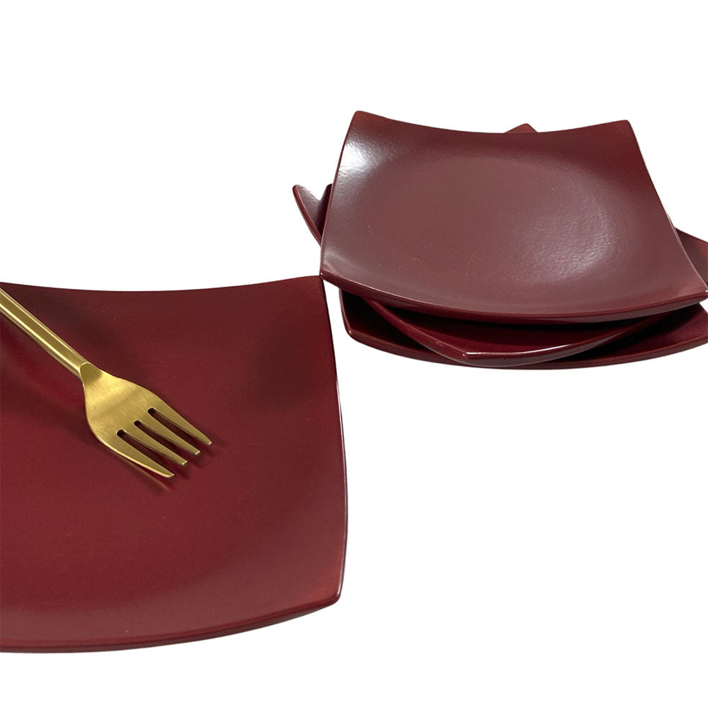 Matte Maroon Square Ceramic Quarter Plates (Set of 4)