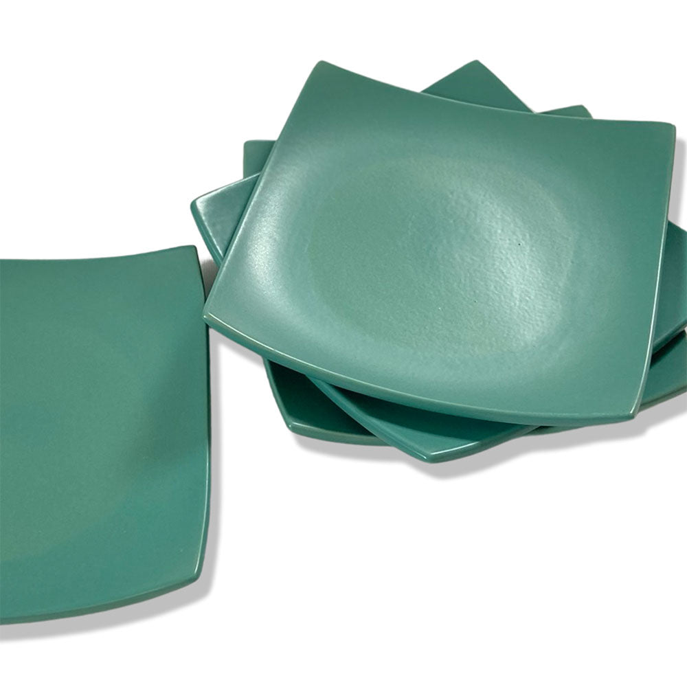 Matte Eurasian Teal Green Square Ceramic Quarter Plates (Set of 4)