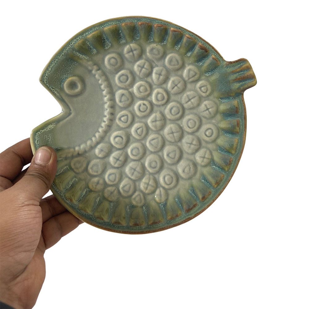 Sea Green Glaze of Vibrant Shades Fish Serving Platter (Set of 2)