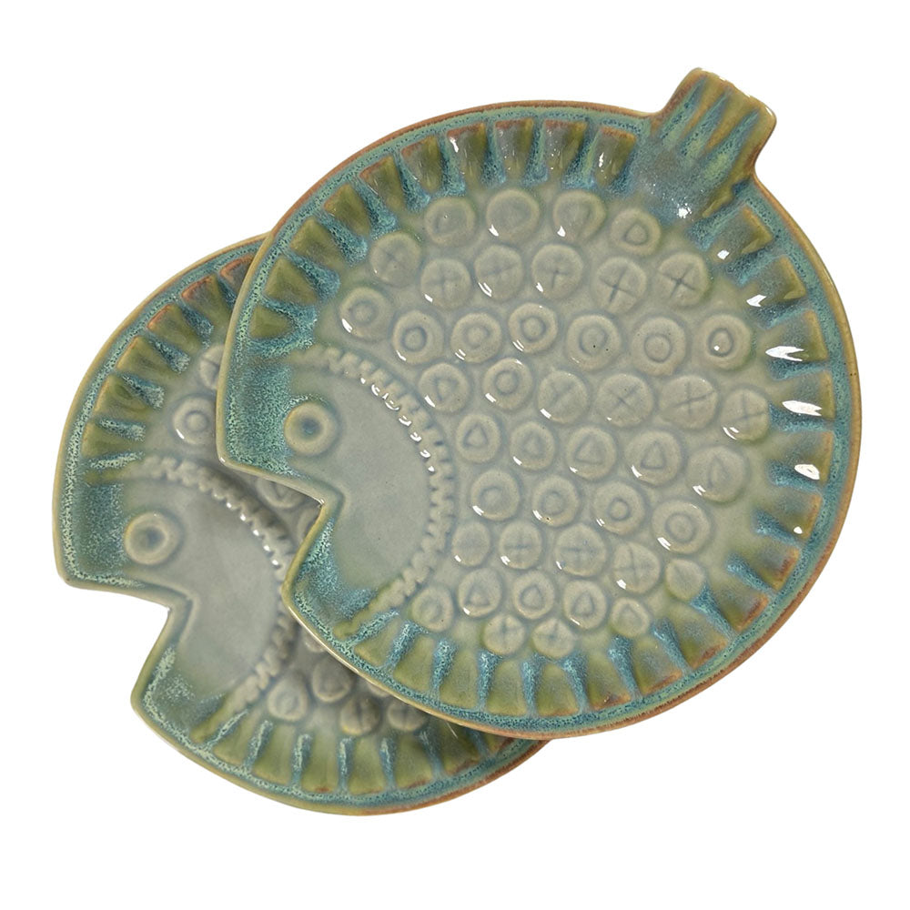Sea Green Glaze of Vibrant Shades Fish Serving Platter (Set of 2)