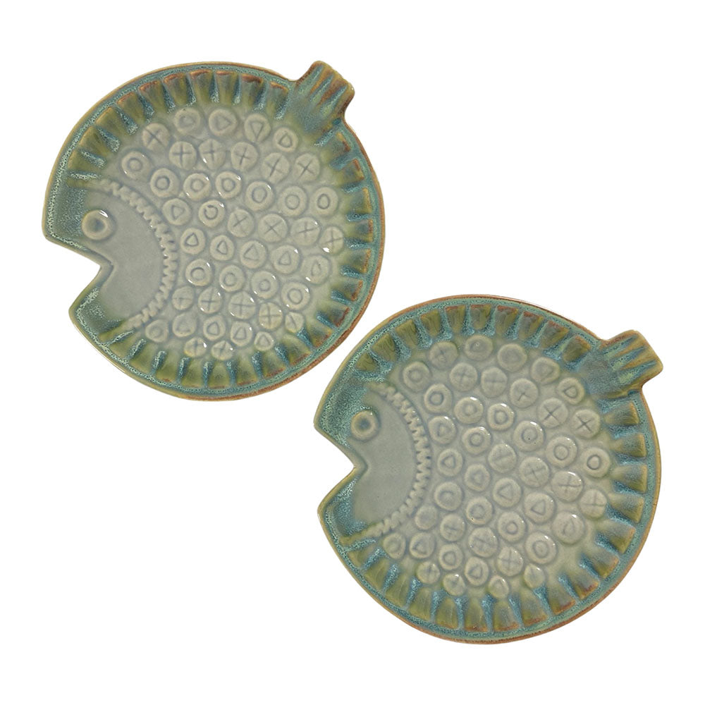 Sea Green Glaze of Vibrant Shades Fish Serving Platter (Set of 2)