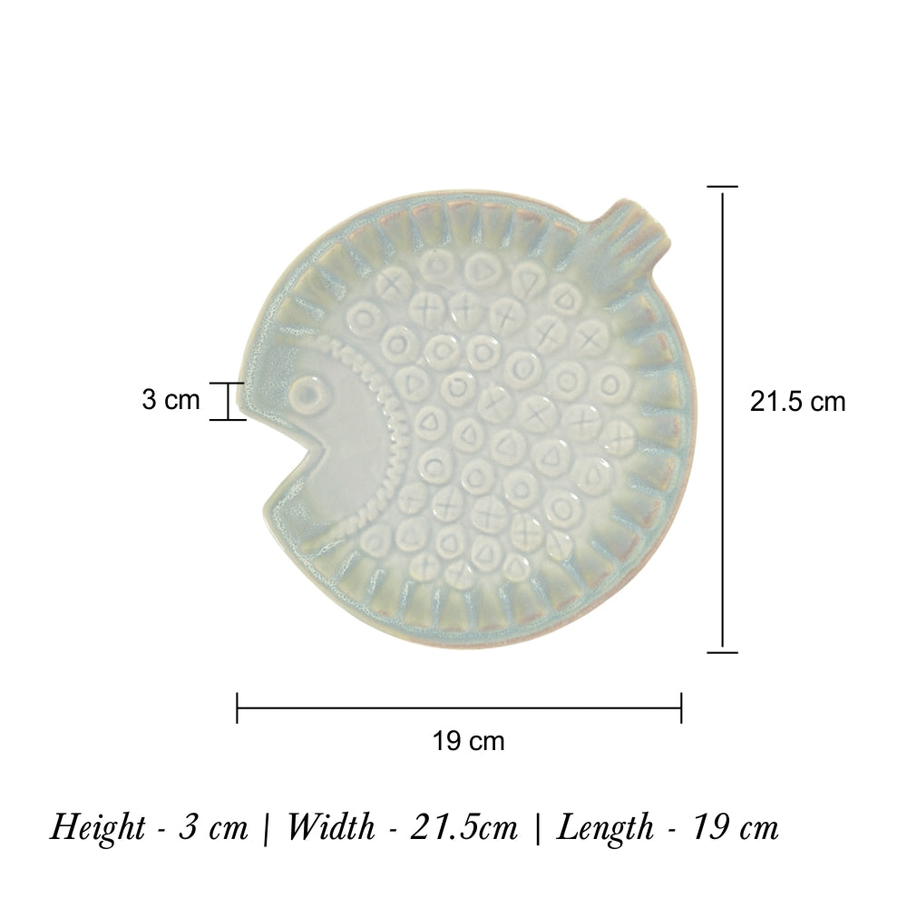 Sea Green Glaze of Vibrant Shades Fish Serving Platter (Set of 2)