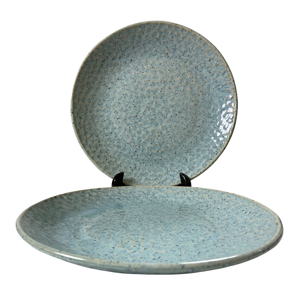 Light Blue Hammered Pattern Ceramic 10.2" Dinner Plates (Set of 2)