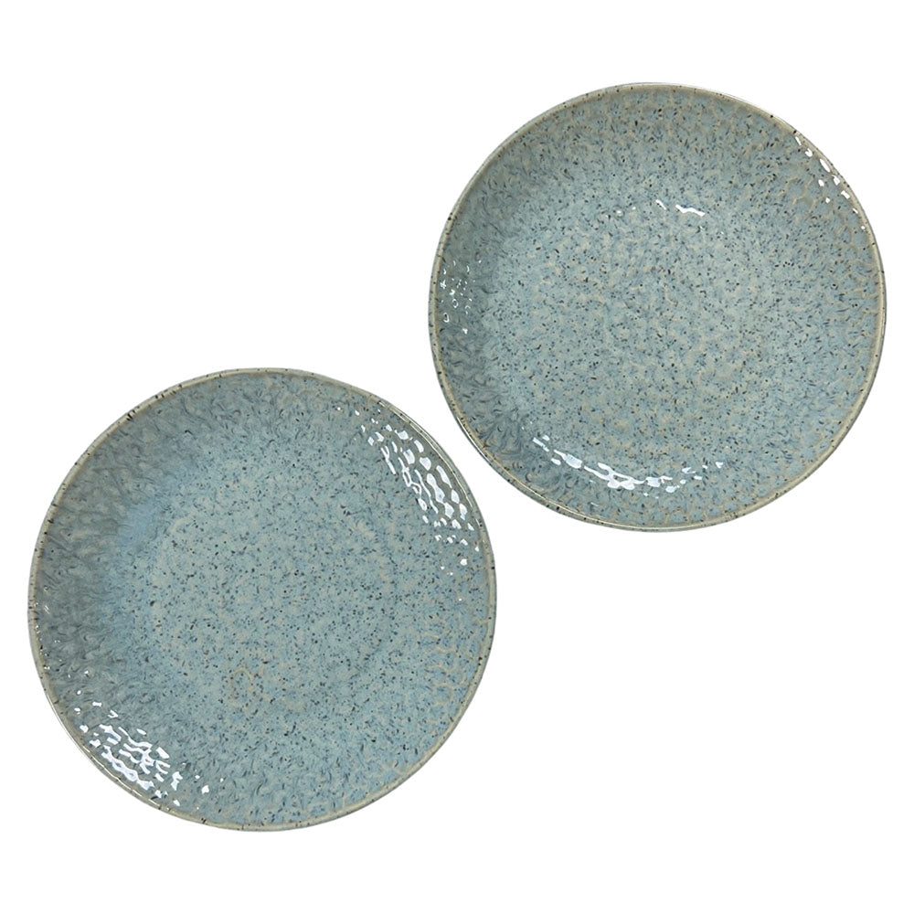 Light Blue Hammered Pattern Ceramic 10.2" Dinner Plates (Set of 2)