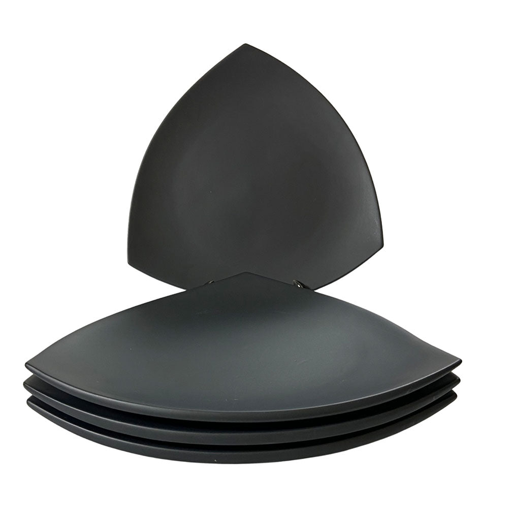 Chic Matte Black Triangle Ceramic Dinner Plates Set of (2 / 4 / 6)