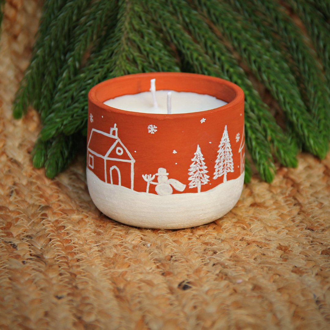 Terracotta Soy Wax Christmas Candle- Let it snow