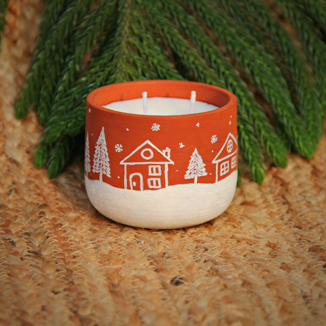 Terracotta Soy Wax Christmas Candle- Let it snow
