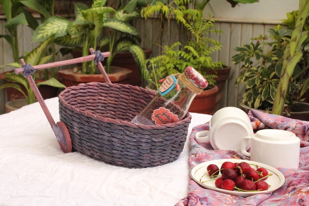 Lavender Recycled Newspaper Woven Basket Cart