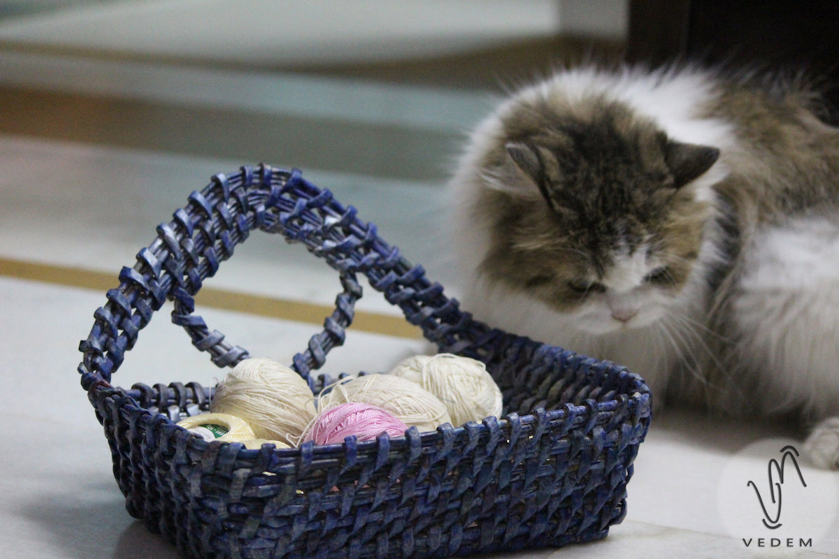 Navy Blue Recycled Newspaper Woven Basket