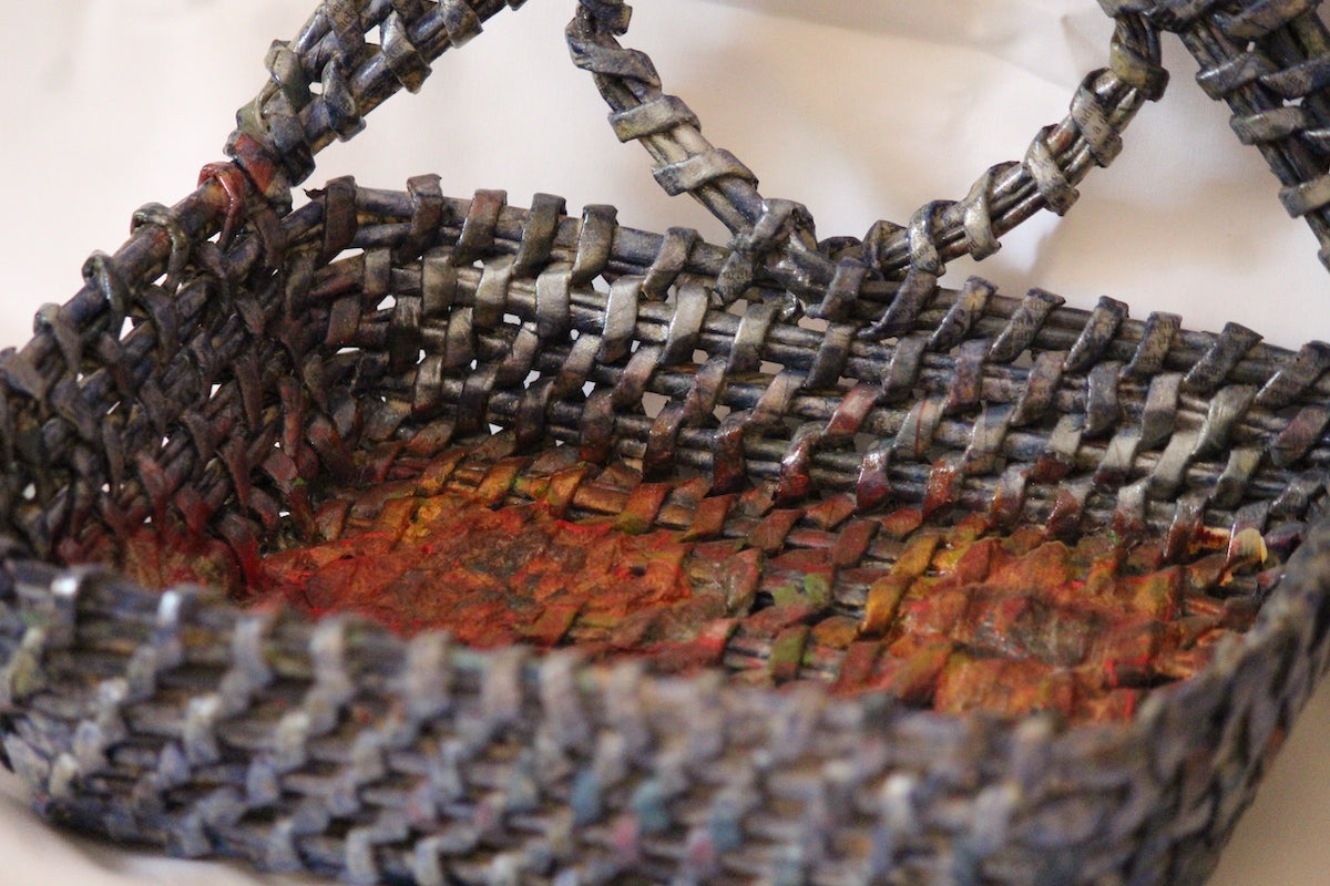 Navy Blue Recycled Newspaper Woven Basket