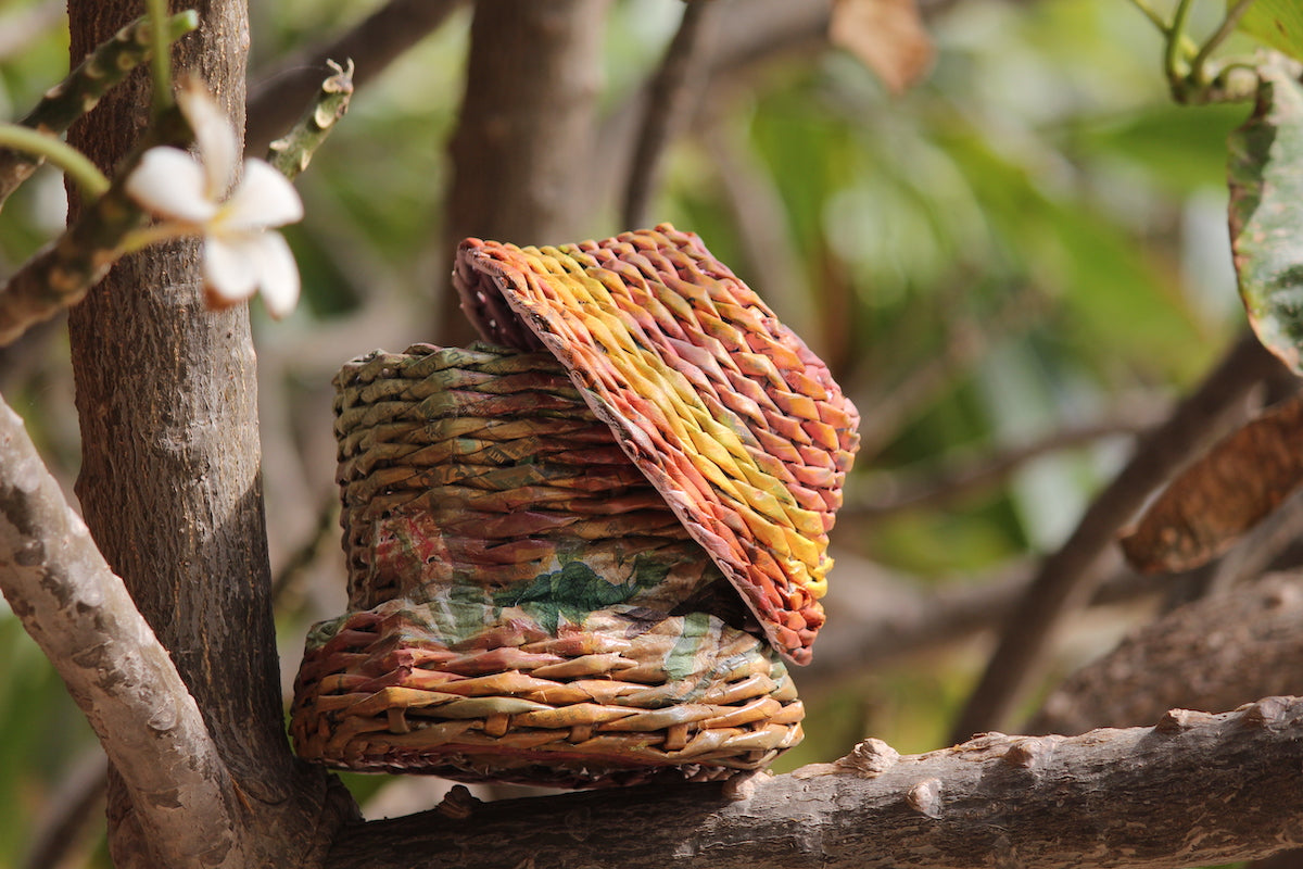 Brown Recycled Newspaper Woven Hut-Shaped Box