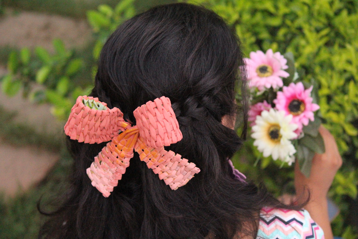 Pink Recycled Newspaper Woven Bow