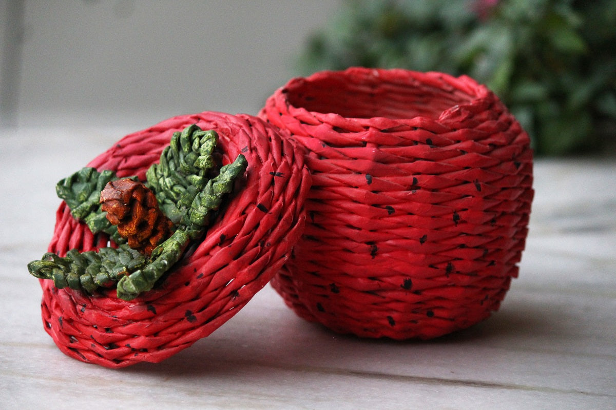 Red Recycled Newspaper Tomato Shape Basket