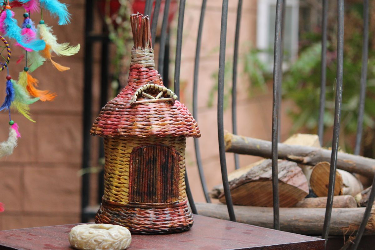 Recycled & Handwoven Hut Shaped Bottle Holder