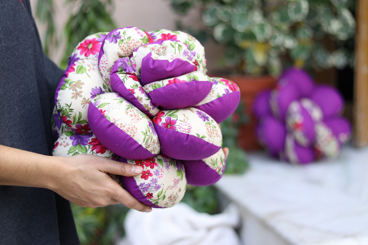 Purple Handmade Reversible Flower Cushions (Pack of 2)