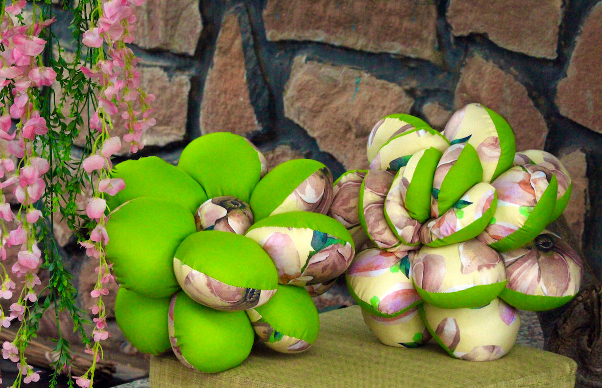 Green Reversible Flower Cushions (Pack of 2)