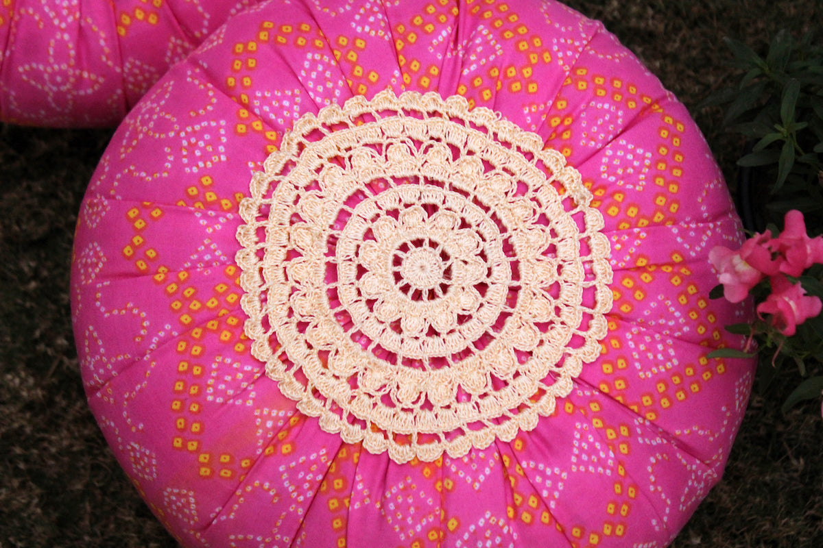 Pink Handmade Crotchet Doily Top Cushions (Pack of 2)