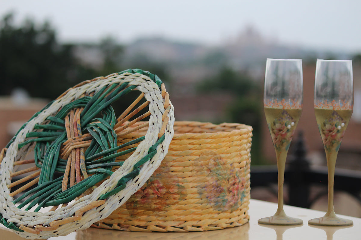 Peach Recycled Round Newspaper Woven Box