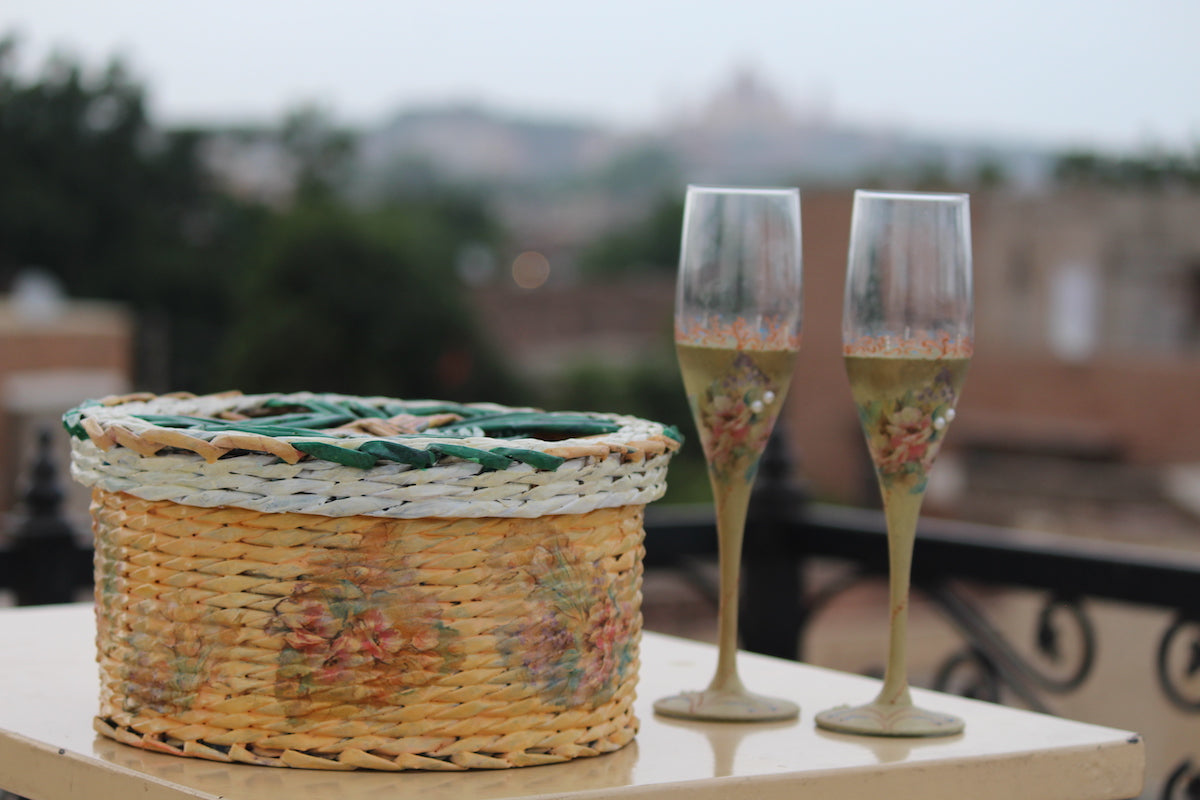 Peach Recycled Round Newspaper Woven Box