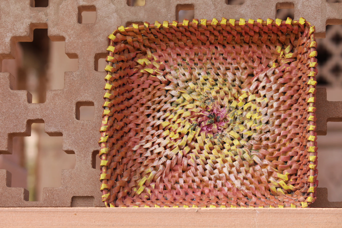Pink Recycled Newspaper Square Woven Basket
