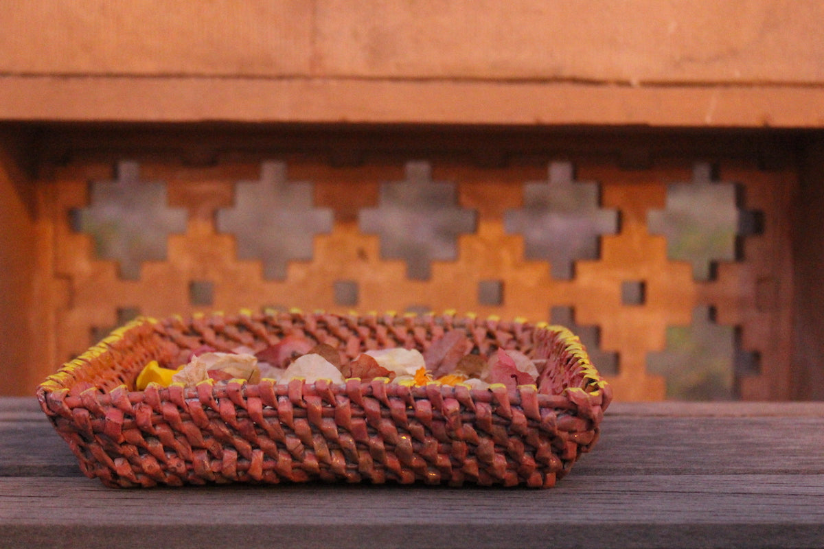 Pink Recycled Newspaper Square Woven Basket