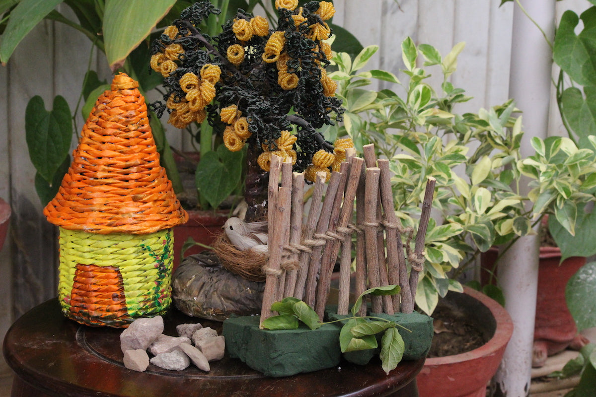 Yellow Recycled Woven Hut-shaped Box