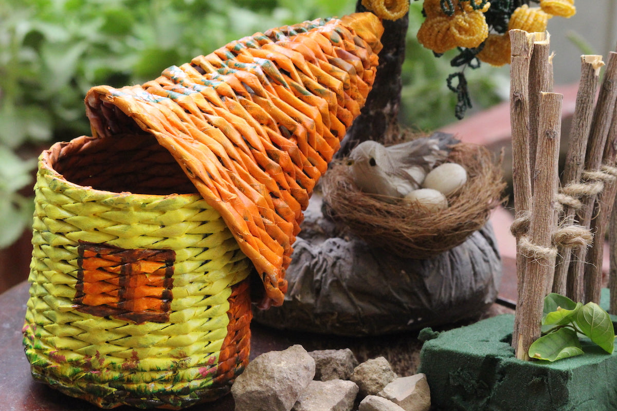Yellow Recycled Woven Hut-shaped Box
