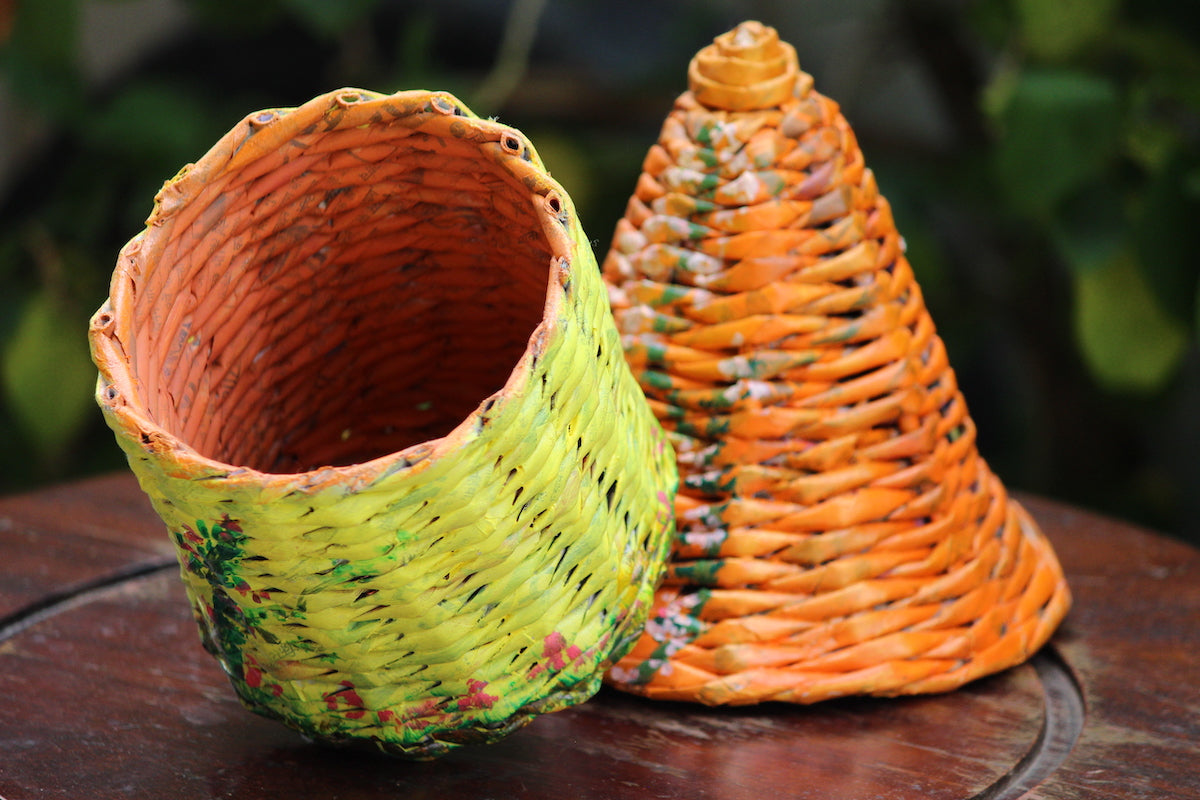Yellow Recycled Woven Hut-shaped Box