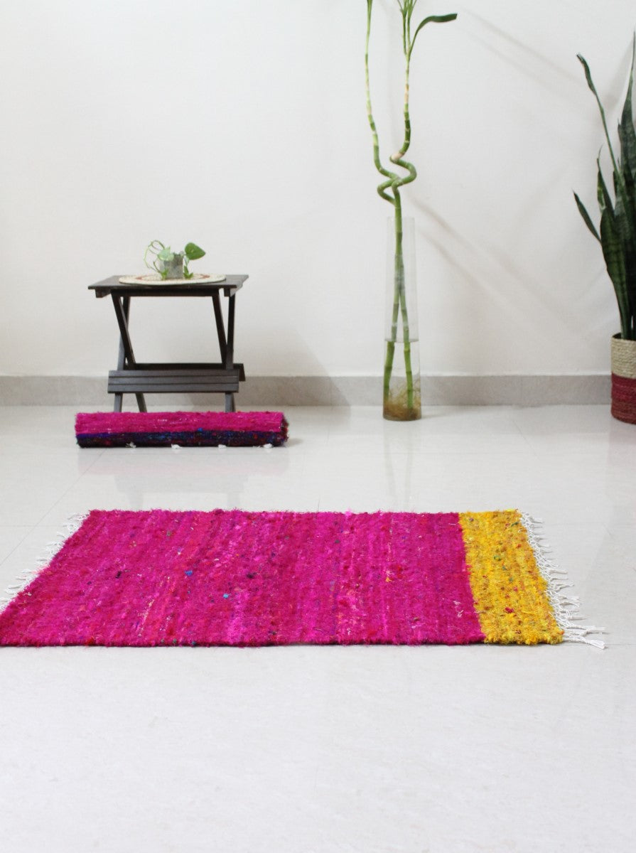 Very Berry Handmade Upcycled Silk Dhurrie Floor Covering