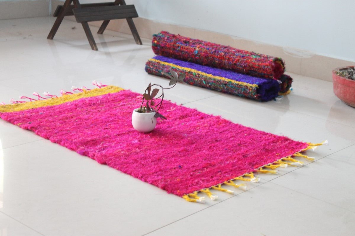 Very Berry Handmade Upcycled Silk Dhurrie Floor Covering