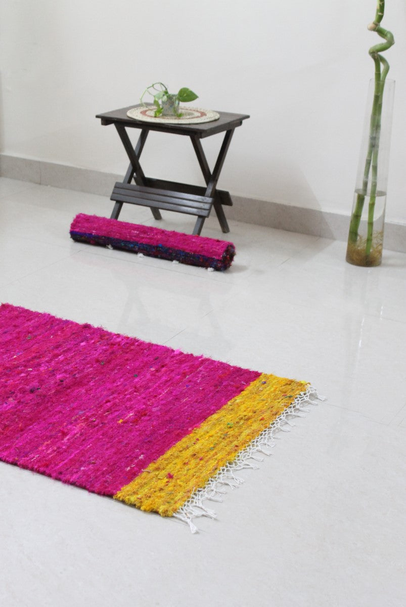 Very Berry Handmade Upcycled Silk Dhurrie Floor Covering