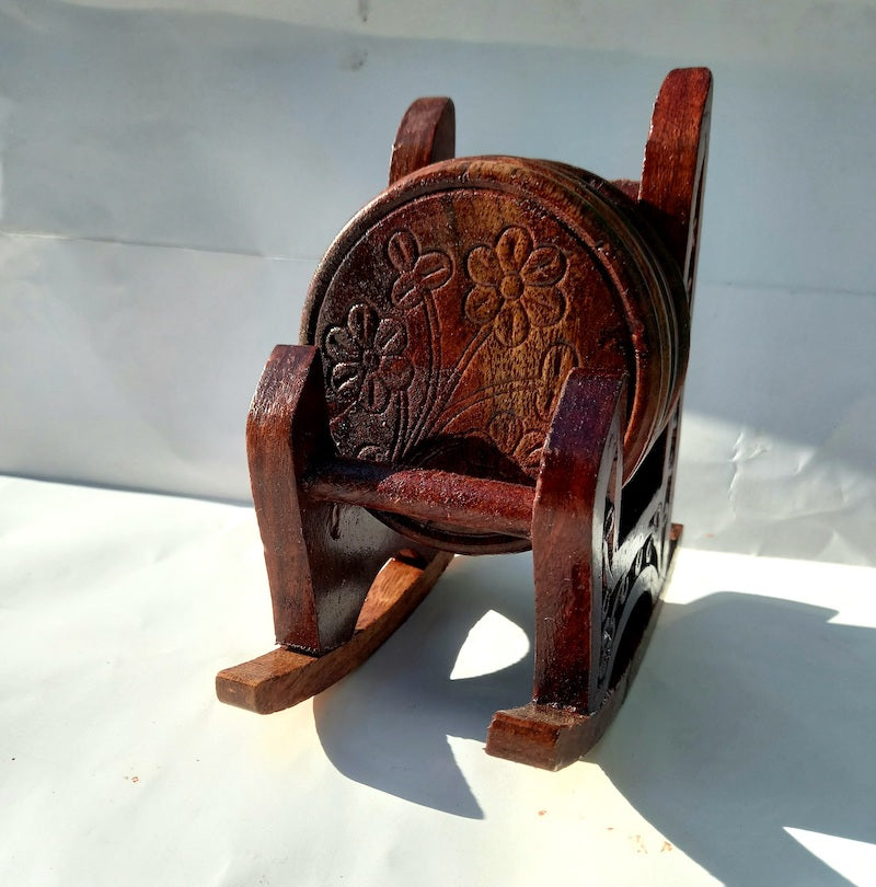 Handcrafted Wooden Coaster Set with Holder